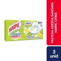 Pastilha Adesiva Sanitria Harpic 2 em 1 Citrus com 3 unidades