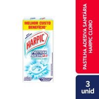 Pastilha Adesiva Sanitria Harpic 2 em 1 Cloro 3 Unidades