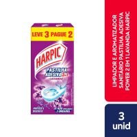 Pastilha Adesiva Sanitria Harpic 2 em 1 Lavanda Leve 3 Pague 2 Unidades