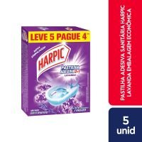 Pastilha Adesiva Sanitria Harpic 2 em 1 Lavanda Leve 5 Pague 4 Unidades