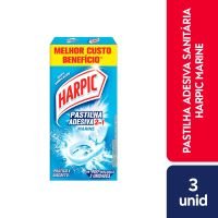 Pastilha Adesiva Sanitria Harpic 2 em 1 Marine 3 Unidades