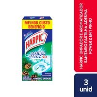 Pastilha Adesiva Sanitria Harpic 2 em 1 Pinho com 3 unidades