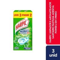 Pastilha Adesiva Sanitria Harpic 2 em 1 Pinho Leve 3 Pague 2 Unidades