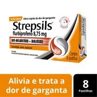 Pastilhas para garganta Strepsils Sabor Laranja - Sem acar - Caixa 8 Pastilhas