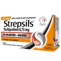 Pastilhas para garganta Strepsils Sabor Laranja - Sem acar - Caixa 8 Pastilhas