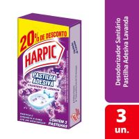 Pastilha Adesiva Sanitria Harpic 2 em 1 Lavanda com 3 unidades com 20% de desconto