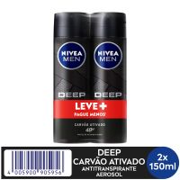 Pack Antitranspirante Aerossol Carvo Ativado 48h Nivea Men Deep 2 Unidades 150ml Cada
