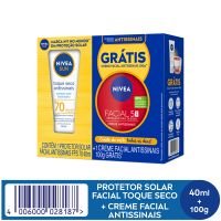 NIVEA Kit Antissinais Protetor Solar Facial Toque Seco FPS 70 40ml + Creme Facial 100g