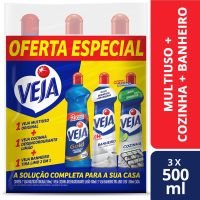 Kit 1 Limpador Multiuso Veja Original 500Ml + 1 Desengordurante Veja Cozinha Limo 500Ml + 1 Limpador Banheiro Veja X