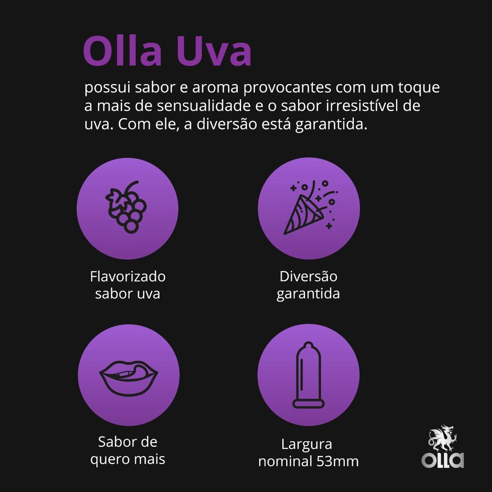 Preservativo Camisinha Olla Sabor Uva - 3 Unidades - reppos