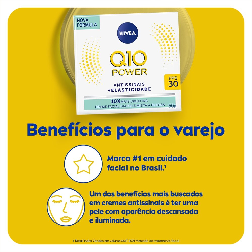 NIVEA Creme Facial Antissinais Q10 Power Dia FPS 30 Pele Mista a Oleosa 50g  50g